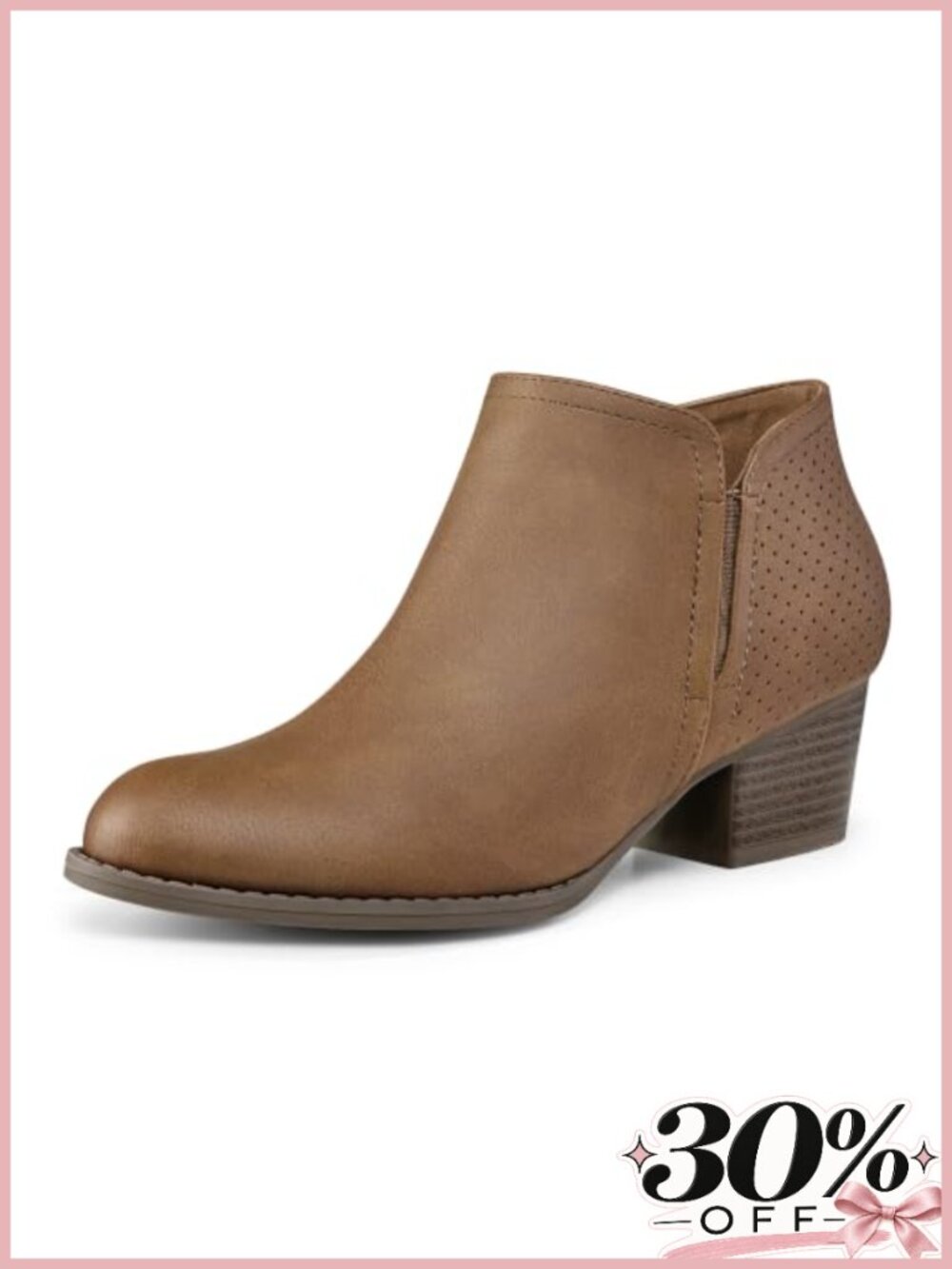 Women's Ankle Boots Low Chunky Stacked Heel Side Zip Booties
